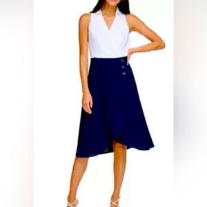 DKNY White and Navy Midi Dress